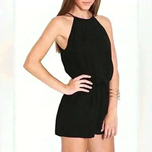 Favolook Black Halter One  Piece Shorts Suit Size L